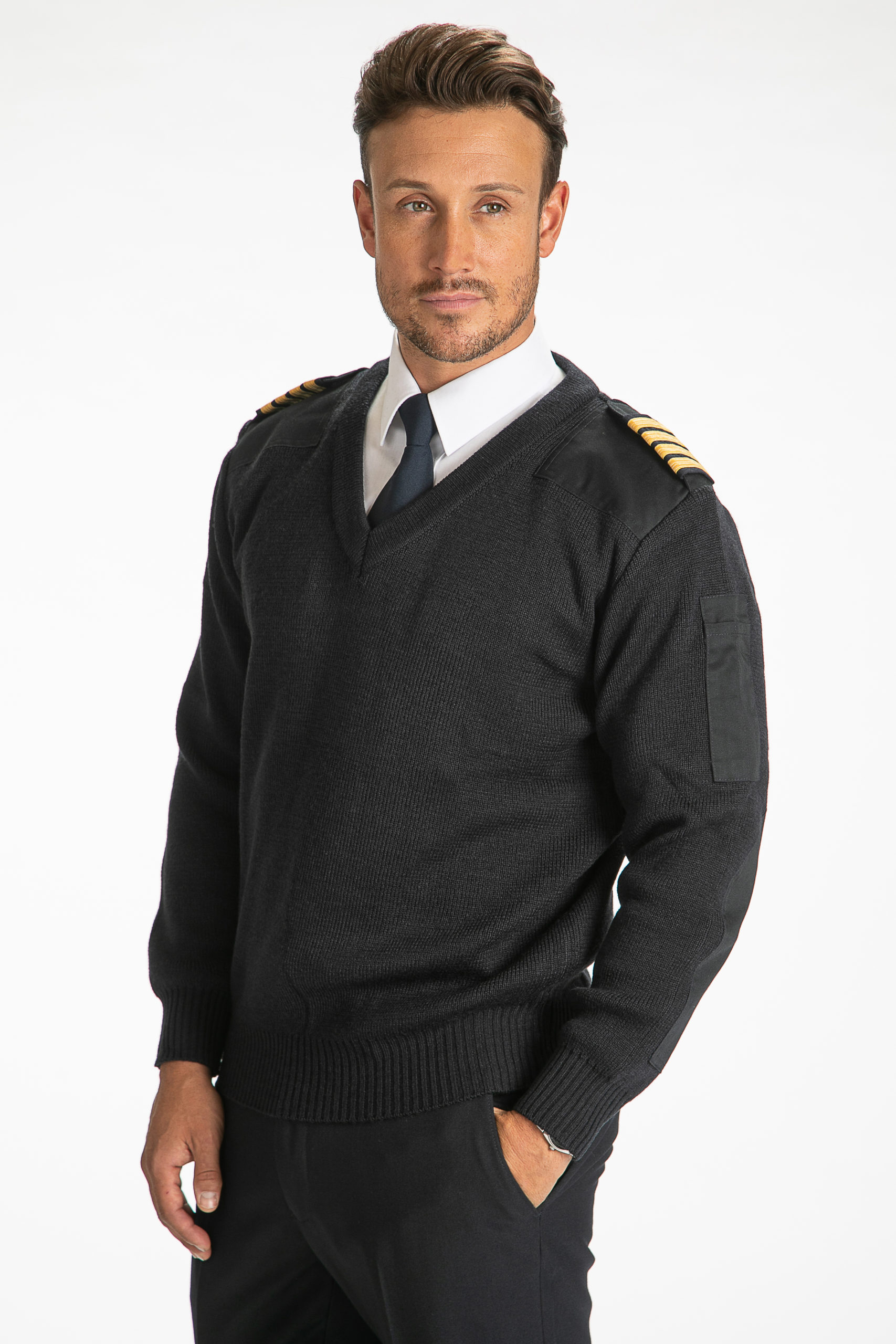 Navy Pilot Uniform Military Style Sweater With Shoulder/Elbow P