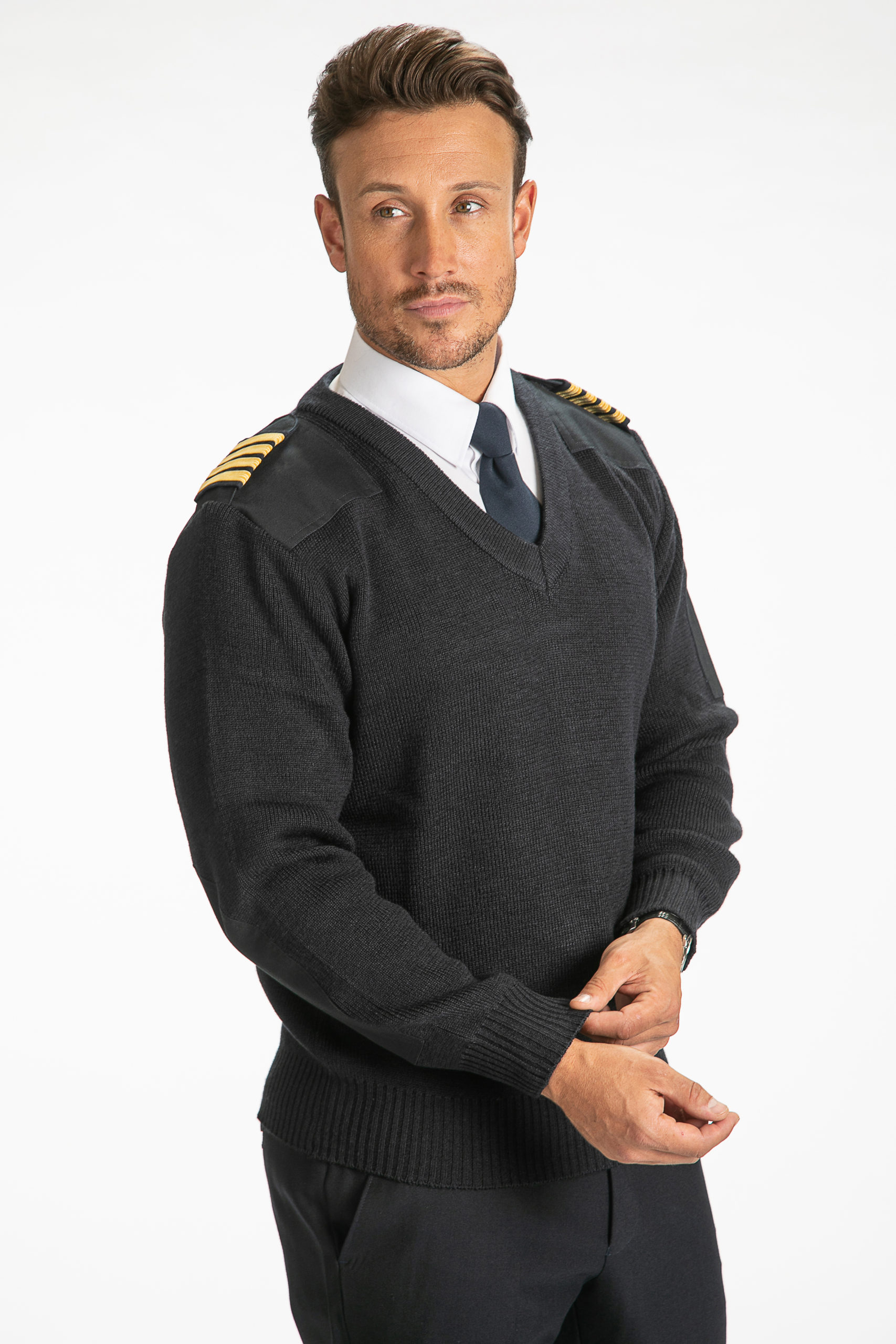 Navy Pilot Uniform Military Style Sweater With Shoulder/Elbow P